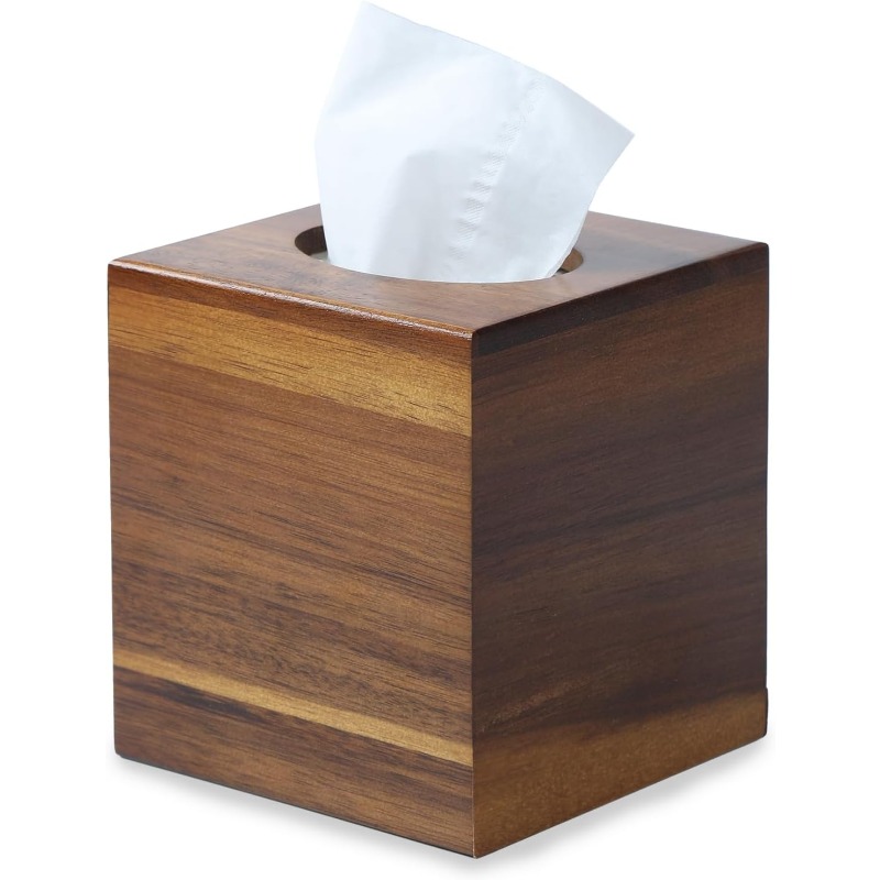 acacia wood tissue box cover square wooden tissue holder for bathroom living room dining table decorative cube facial tissue box cover 5. 3 x 5. 3 x 5. 9 inches Product details 0