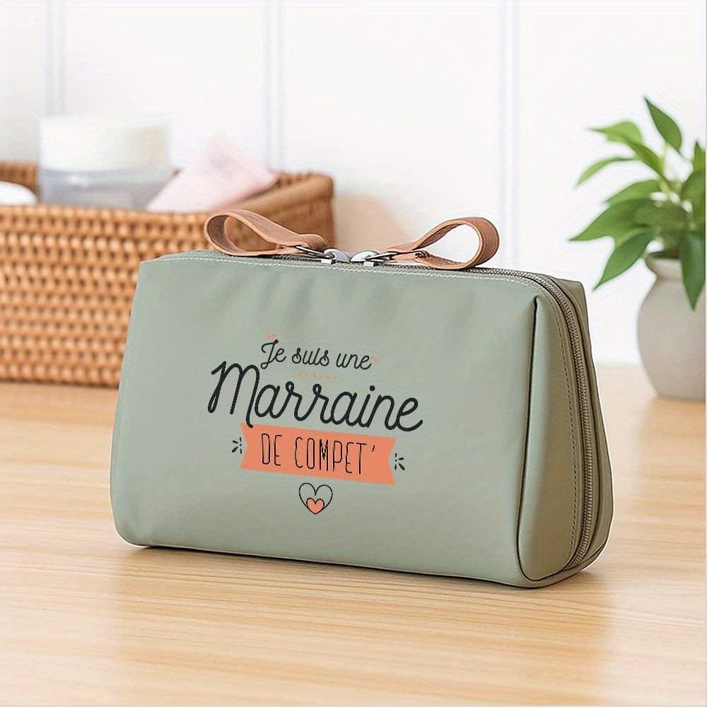 TEMU Motif Cœur et Lettre - " Une Marraine de " Mode d'Été - Trousse de Toilette, Pochette de Voyage pour Articles de Toilette, Sac Organisateur de