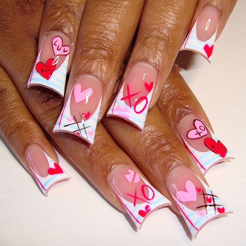 TEMU 48pcs Of Mid-range Duck Paw Valentine's Day French Nail Art, Cute And Heart-shaped Press On Fake Nails Xo Duckbill Nail Art Pieces, Suitable For Valentine's Day