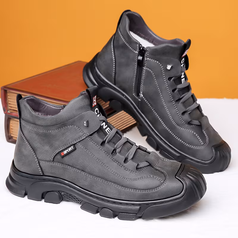 mens winter snow boots with like short ankle high cold resistant traction tires lace up synthetic like upper black for ice walking outdoor rubber sole warm booties Product details 1