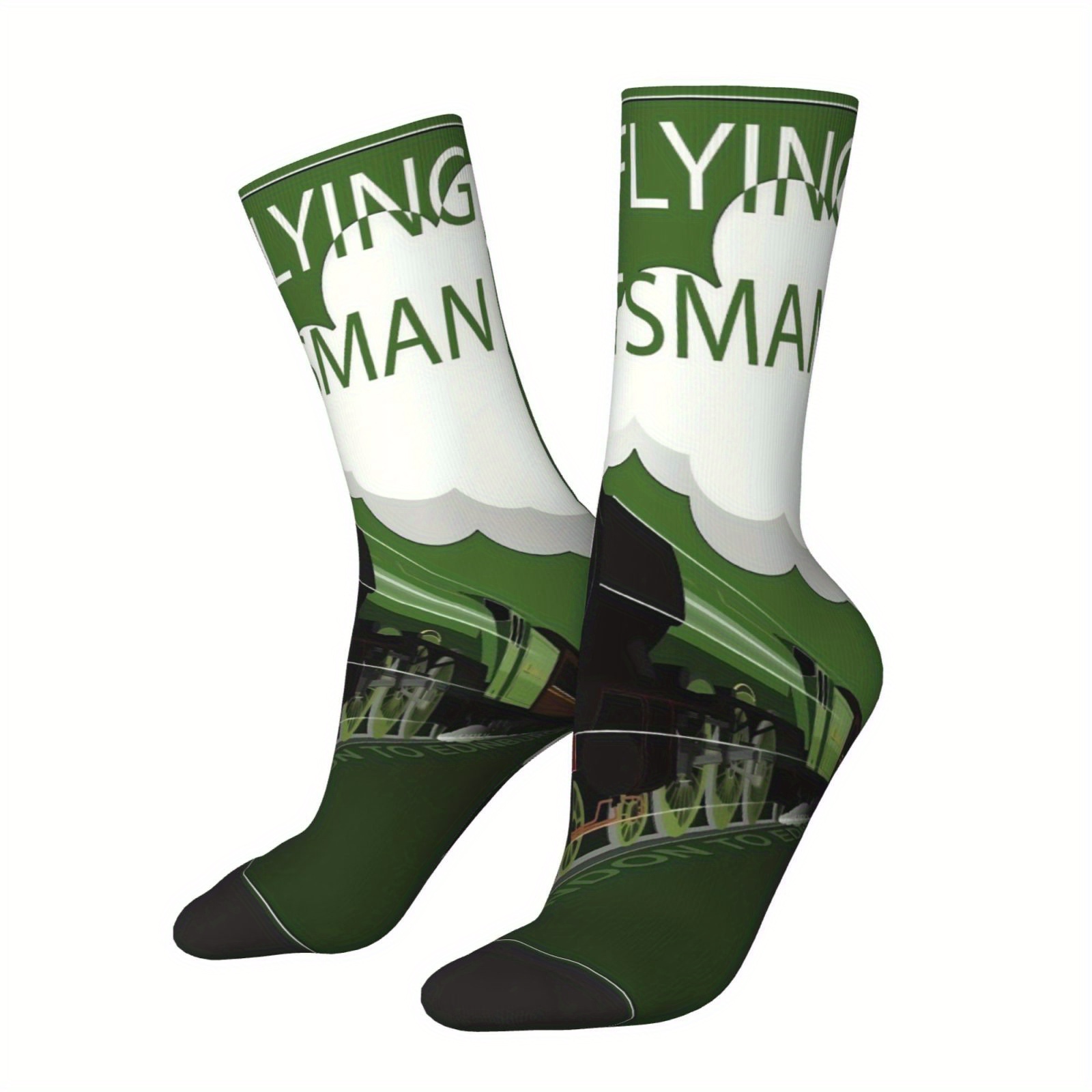 TEMU A Pair Of Mid-calf Socks Featuring The Vintage Steam Train "the Flying Scotsman" Pattern, Trendy, Fashionable, And