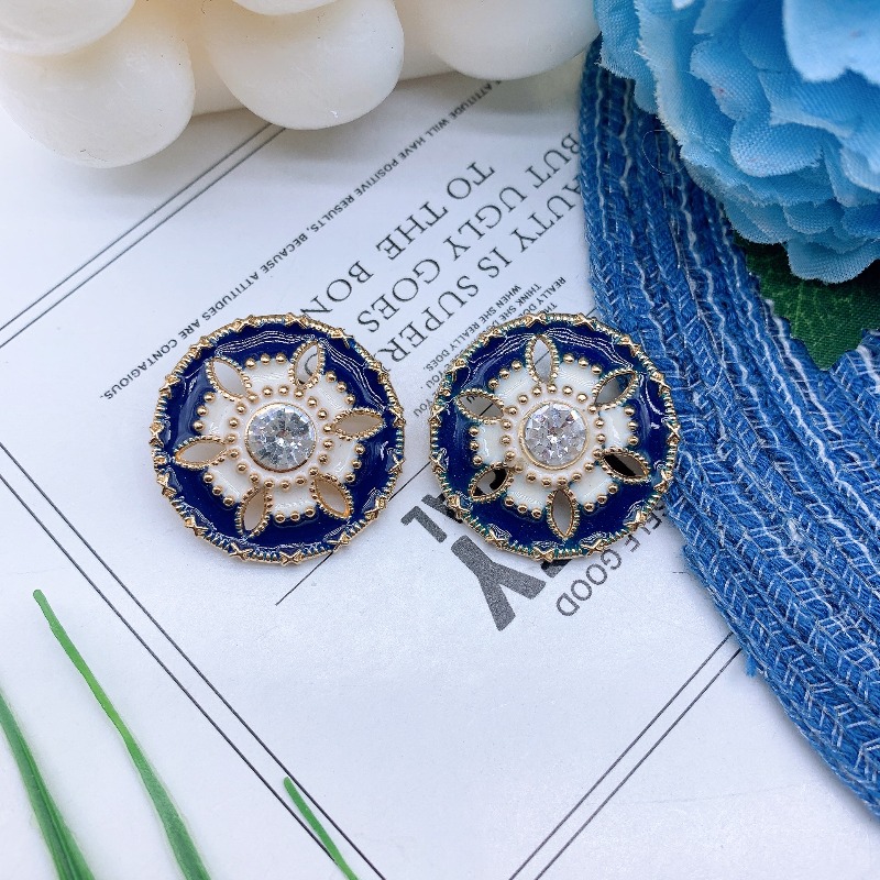 TEMU 10pcs de boutons en strass de fleur , boutons ronds bleu foncé pour talons hauts, boutons de qualité supérieure pour manteaux, pulls et robes de