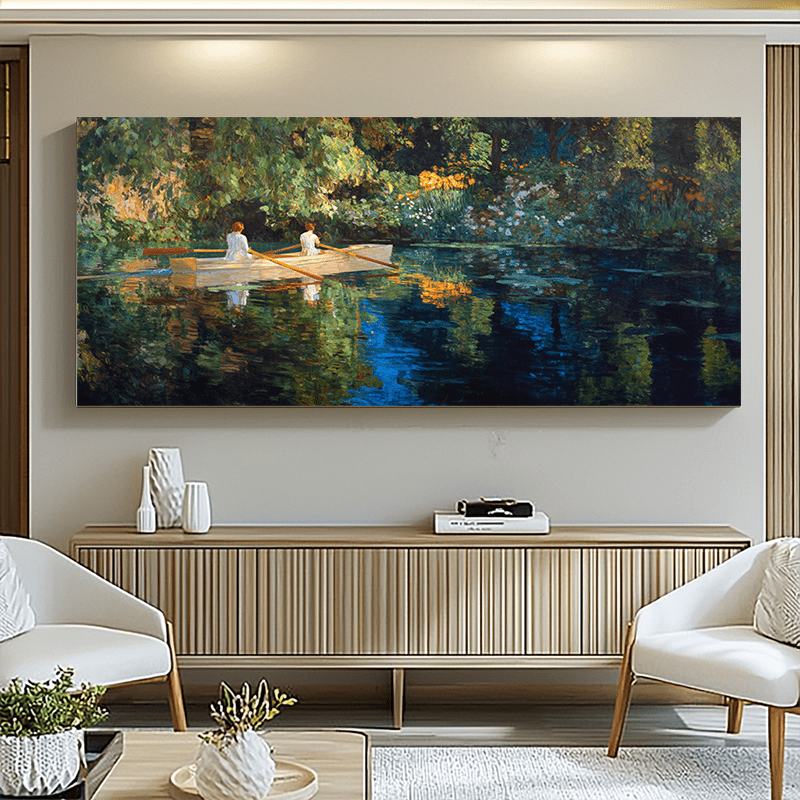 2d flat 1pc frameless 55 2x27 6 inches 2d flat canvas painting of two women on a     style   art decor for home bedroom   room hotel cafe office water rowing scene canvas poster 2d flat