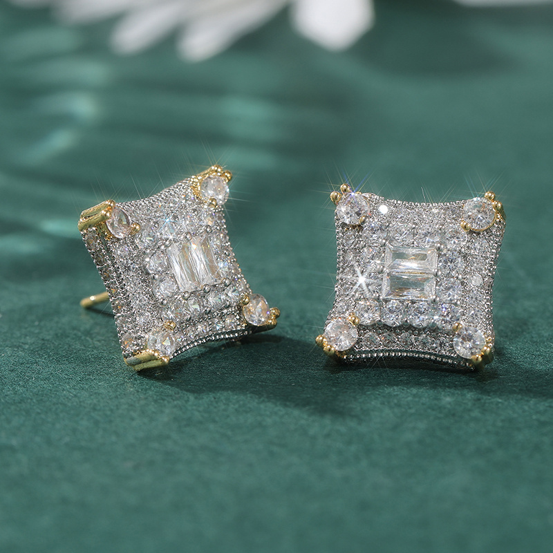 Fashionable Synthetic Zirconia Square Stud Earrings