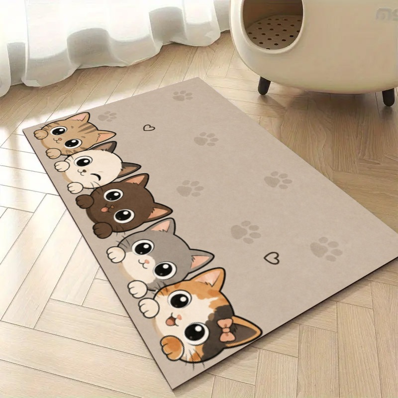 TEMU Cute Cartoon Kitten Pattern Cat Feeding Mat, Diatomaceous Earth Material Pet Placemat For Eating And Drinking, Adorable And Heart Decorations,