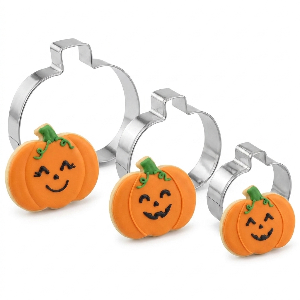 TEMU Halloween Cookie Cutter Three-piece Set, 430 Stainless Steel Pumpkin Cookie Cutter, Large, Medium And Small Three-dimensional Engraving, Fondant