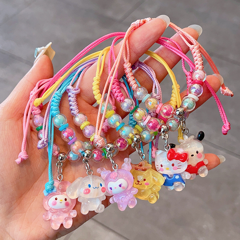 TEMU 6pcs Set, Cute Hello Kitty Woven Bracelet, Anime Beaded Bracelet, Teen Jewelry, Suitable As A Holiday Gift, Including Kuromi, For , ,