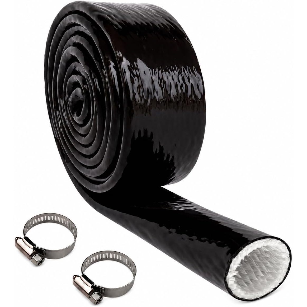 TEMU Manchon de protection thermique 1 pouce (25 mm) ID avec thermique ignifugée, revêtement en fibre de verre avec 2 pinces pour tuyaux automobiles