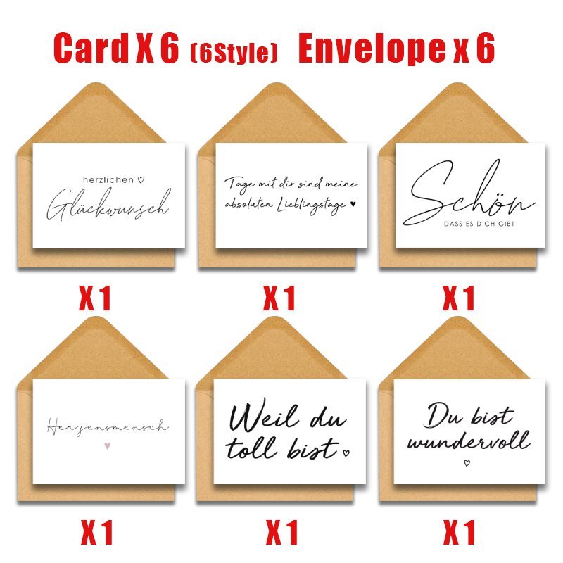 E-shop 12/24 Stück Deutsche Liebeskarten mit Umschlägen - Romantisches pastorales Design Grußset (Einfarbiges Papier) - für Freund, Freundin, Ehemann &