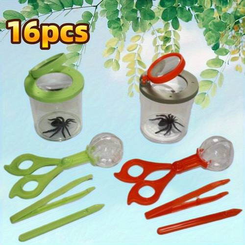 16pcs Insect Viewer, Magnifying Bug Catcher Kit, Bug Cage , Magnifier Backyard Explorer for Science Nature Exploration Tool