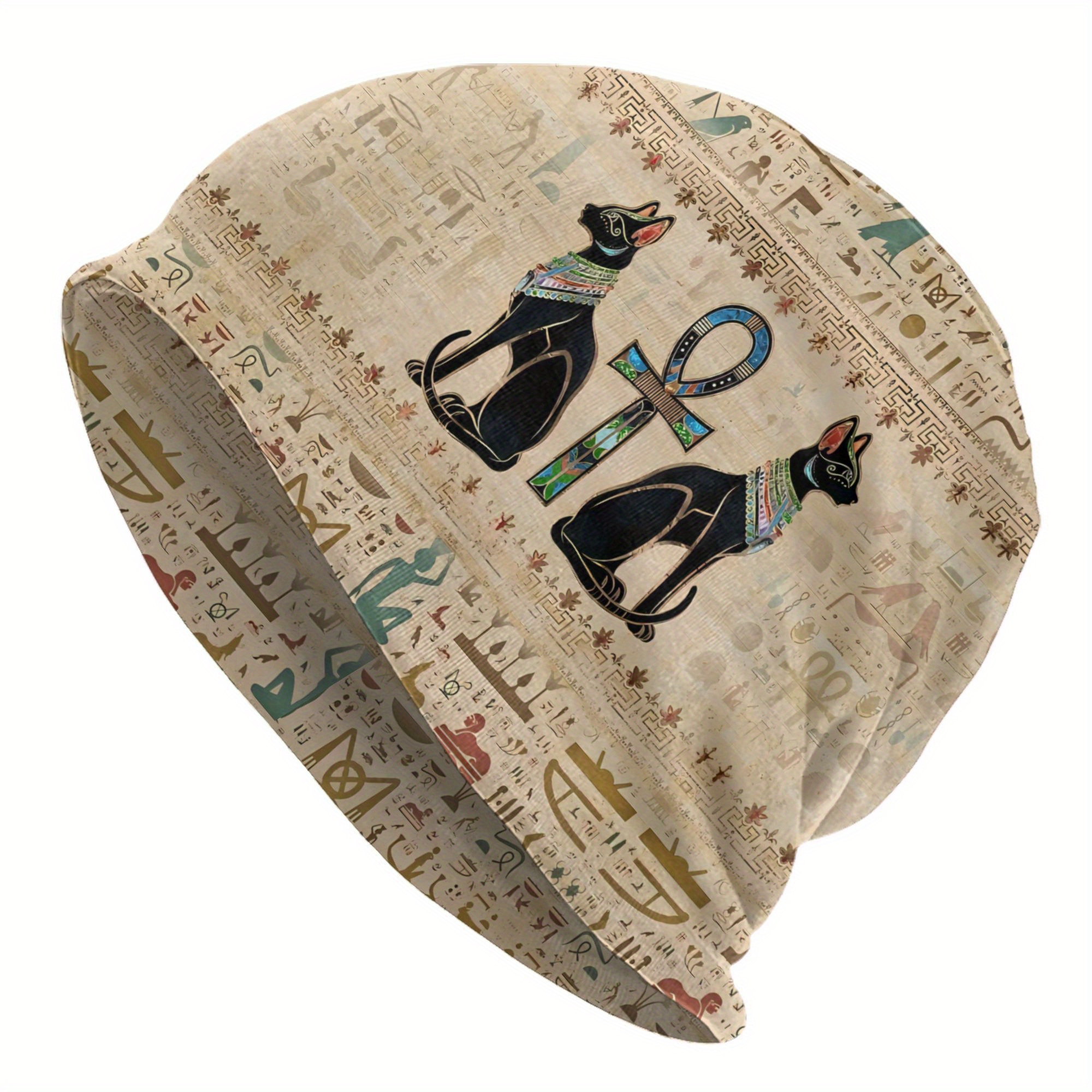 TEMU Egyptian Cats Beanies Caps Hat Fashion Bonnet Hats Men2d Print Design