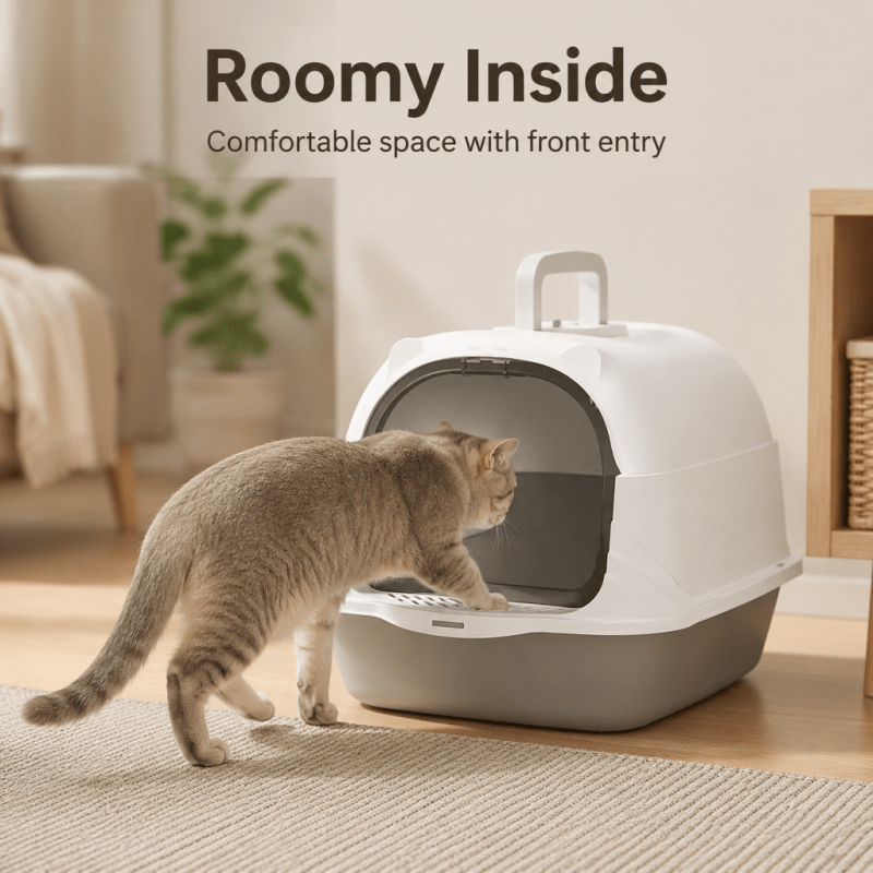 AAA+ Switchable Open/Semi-Enclosed Cat Litter Box, Extra Large Jumbo Size for Multi-Cat Households, Splash-Proof and Anti-Tracking, Dual-Mode Over-the-Top Litter Pan, Low-Entry for Easy Cleaning, Suitable for Adult and Senior Cats