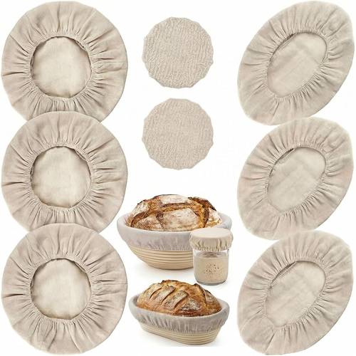 8pcs bread proofing basket cloth liner 3 oval 2 sourdough starter jar covers 10 inch basket cover for sourdough baking reusable dough bowl liner combo