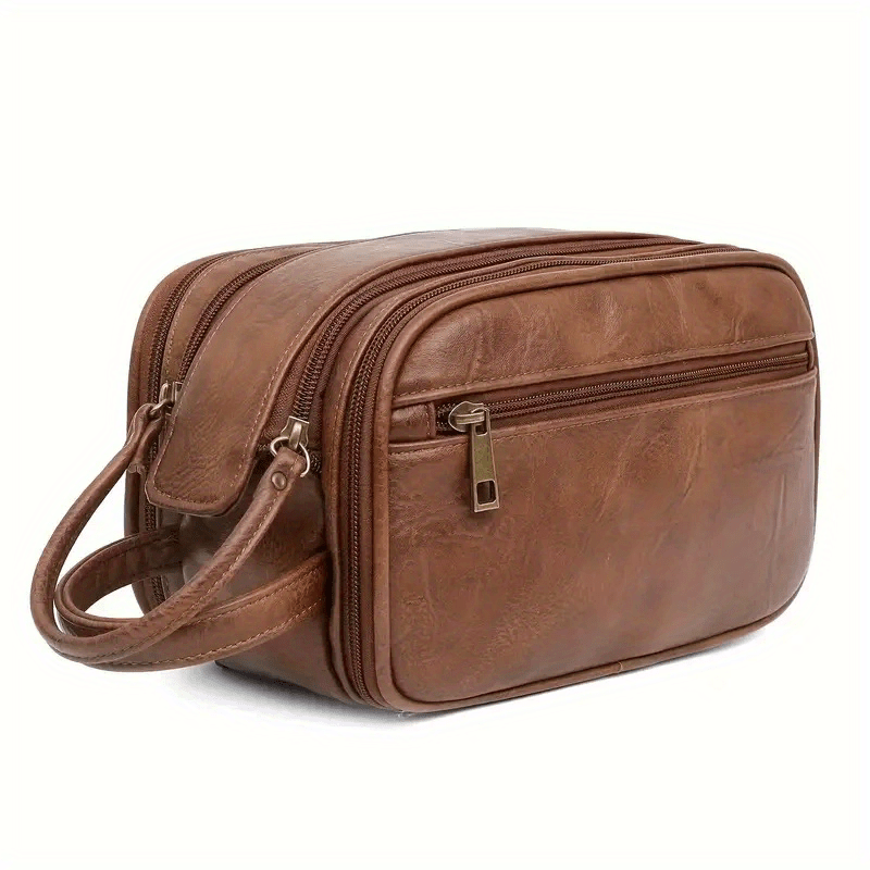 Premium Synthetic Leather Toiletry Bag For Men - Large Travel Shaving Organizer With Storage, Durable Wash Bag For Grooming Essentials & Travel Accessories