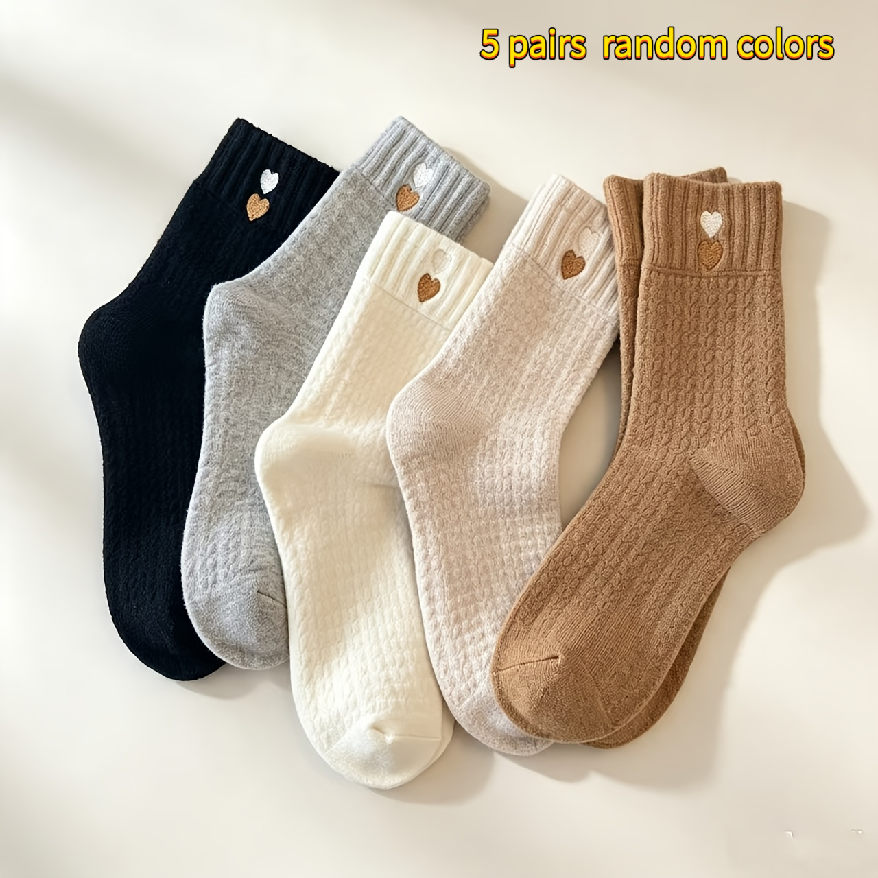 TEMU 5 Pairs Random Colors Women's Autumn/winter Thickened Warm Terry Calf-length Socks, Pattern, Comfortable Soft Postpartum Socks/home Slipper