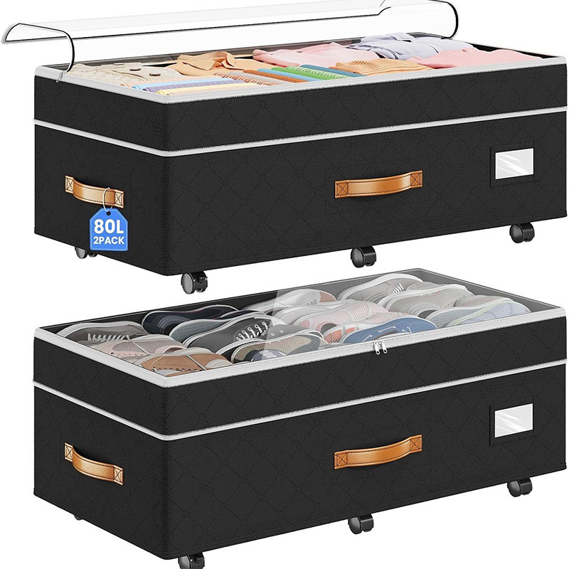 TEMU Under Bed Storage With Wheels 2-pack 80l Under Bed Storage Containers Large Adjustable Underbed Storage With Lids Rolling For Shoes Clothes