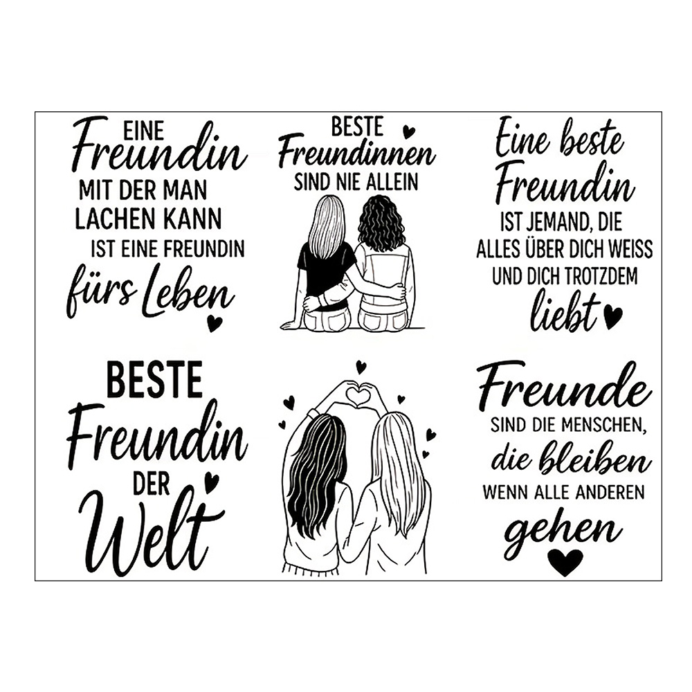 German Best Friendship Quotes Themed Uv Dtf Transfer Stickers, Including Friendship Quote Art Stickers, Suitable For Cups, Bottles, Diy Furniture, Glassware, And Crafts