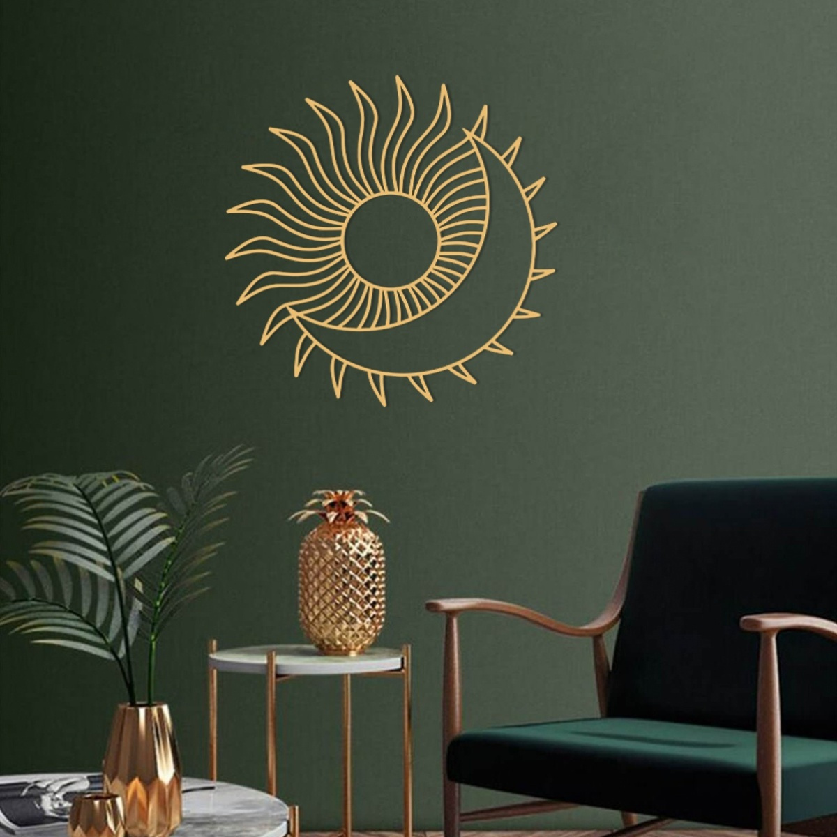 TEMU Art Mural Doré, Sculpture Intérieure & Extérieure en Fer Doré, Décoration Murale Style pour Salon ou Bureau, Cadeau d'Aïd, 39.98 cm, Art Élégant