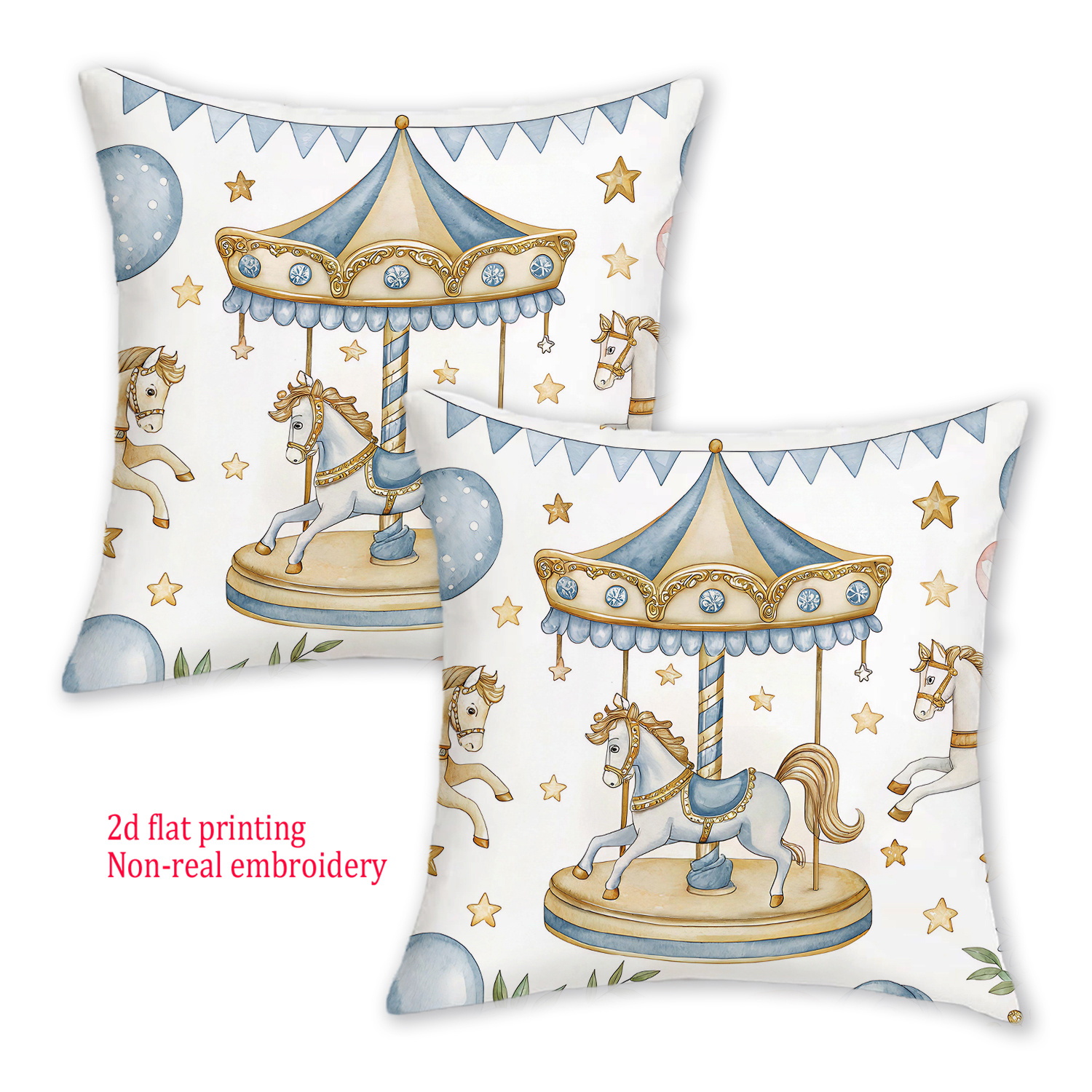 TEMU 2pcs Set, 2d Single-sided Printed Design, Pillow Cover Only, Carousel Horse Pattern Cushion Cover - And Pillowcase With Zipper Closure, Soft