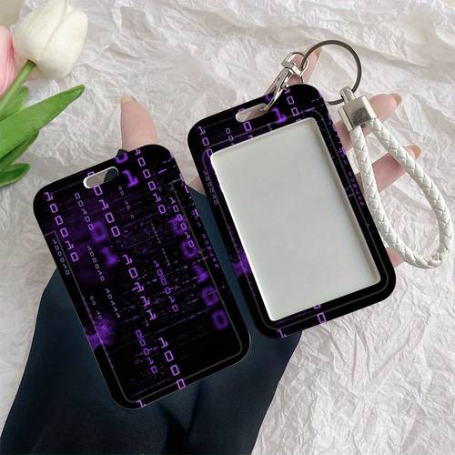 Binary Code Badge Holder - with Transparent Window & Lanyard Slot - Heavy-Duty Plastic Card Case for Nurses, , Students, Tech Professionals - Compatible with , Office, College, Public Transit - Purple Binary Pattern Organizer