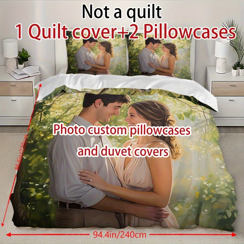 customize your personalized photos 2 3pcs set   couple photo quilt cover pillowcase set for   polyester fabric with zipper closure and single sided printing machine washable bedding set 1x quilt 2x pillows no inserts   bedroom or camping Product details 7