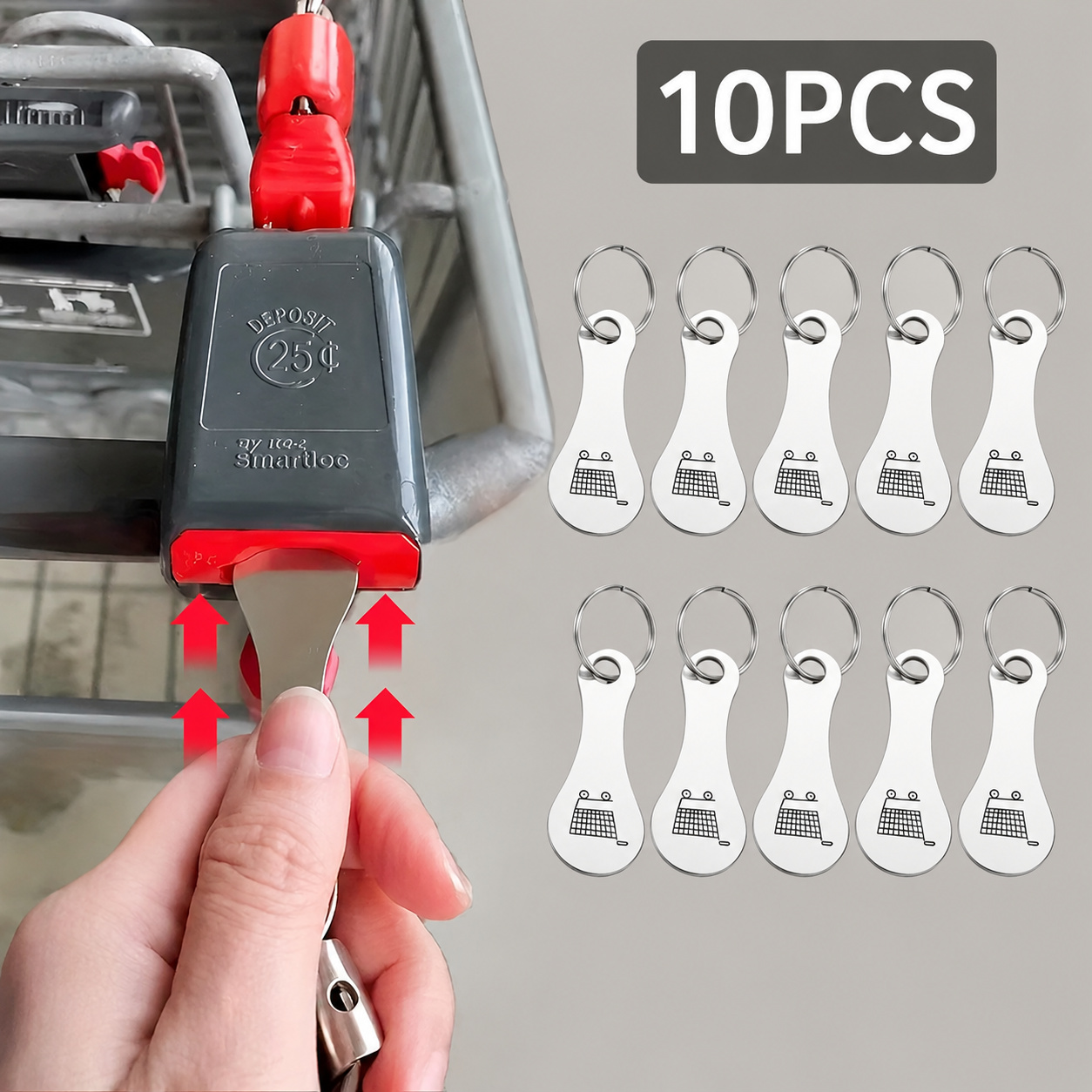 TEMU 10pcs Set Of Stainless Steel Shopping Cart Keychains With Shopping Cart Logo Pattern, Classic, Stylish And Minimalist Style, Suitable For Daily