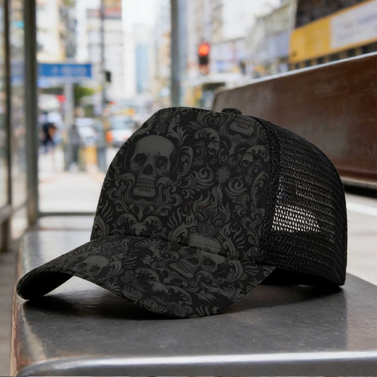 TEMU 1 Gorra Snapback Ajustable Vintage con Calavera, Gorra de Malla Lavable a , Estilo Deportivo para Uso Diario, Tela No Elástica Ideal para