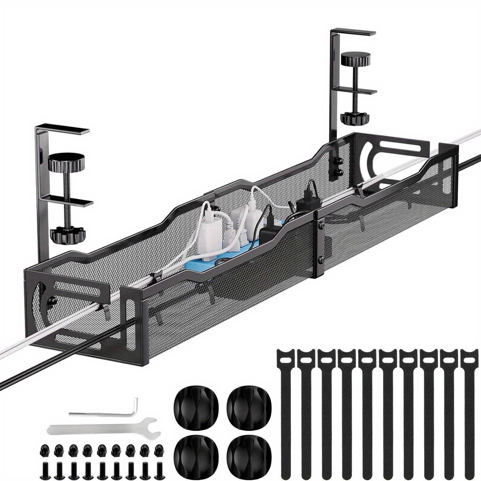 E-shop Kabelablage ManaSynthetic Gemstone – Kabelorganizer ohne Bohren mit verstellbaren Clips & Mesh-Design, Kabelmanagement-Box für