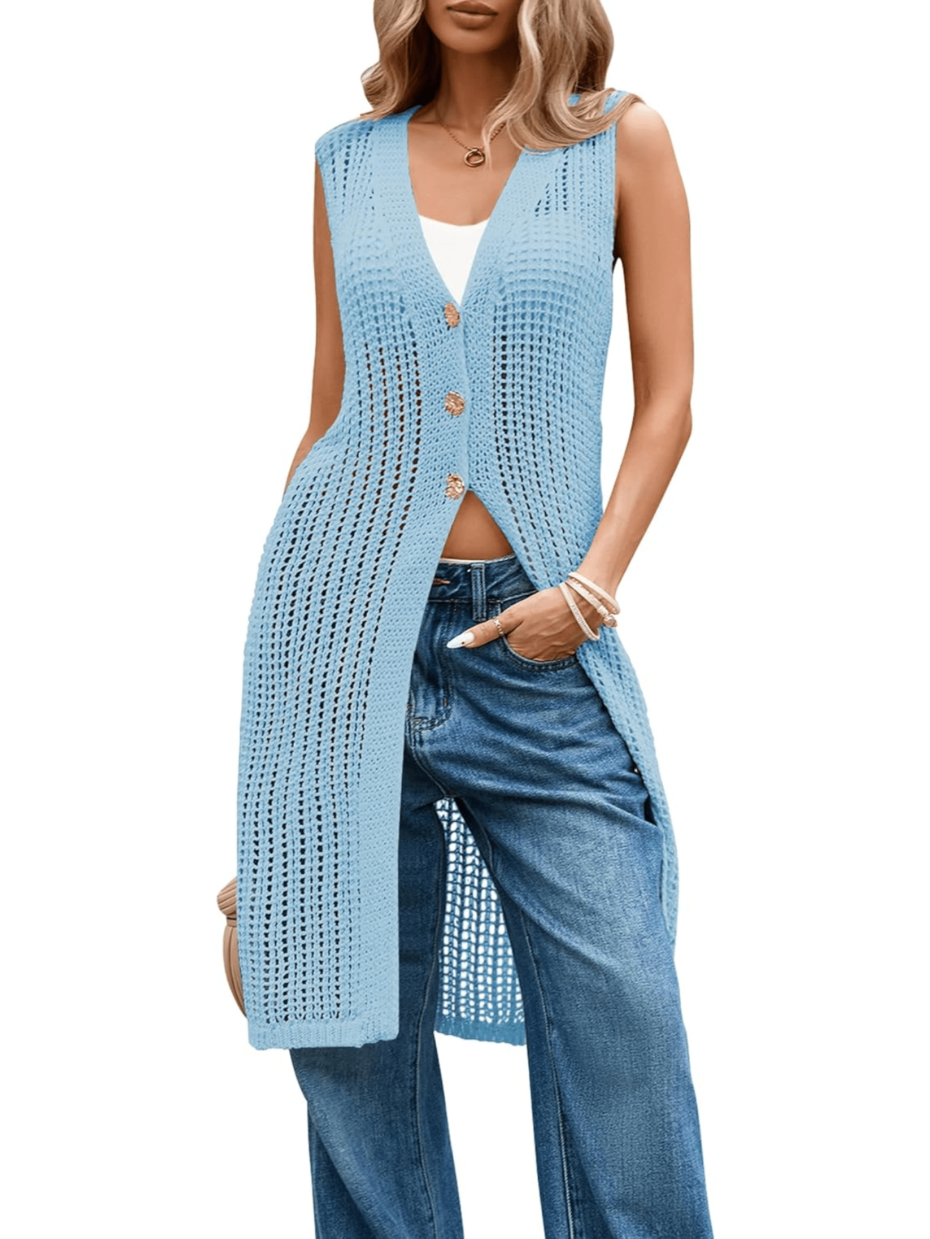 sommer strickjacke damen ärmellose schürze gestrickter Temu Austria