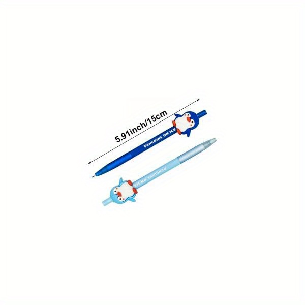 6pcs retractable pens with cute penguin design - black ink, durable metal construction,    , school, office, and party favors, penguin gifts, school stationery,   design, metallic   Product details 0