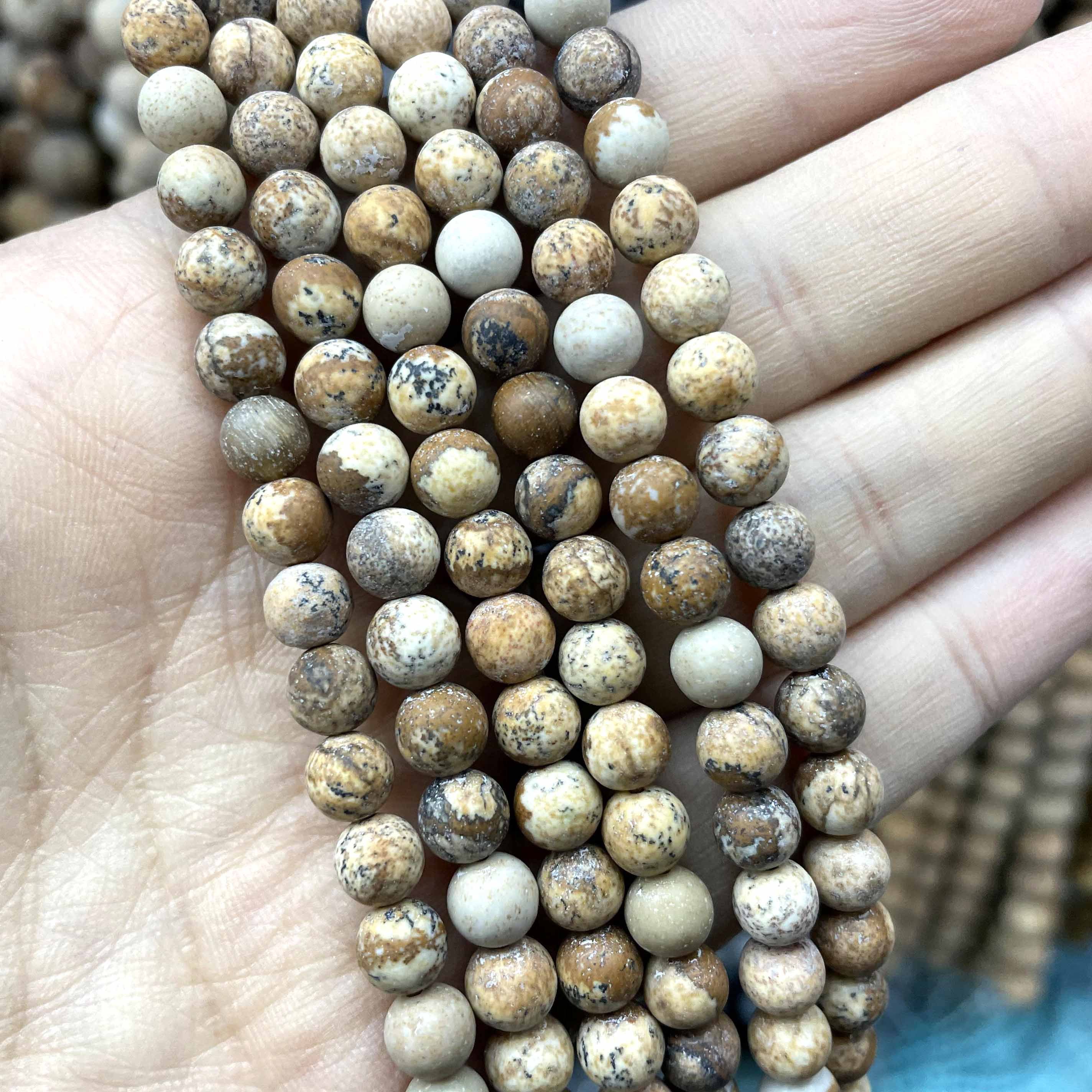 Matte Natural Picture Stone Round Beads for Jewelry Making