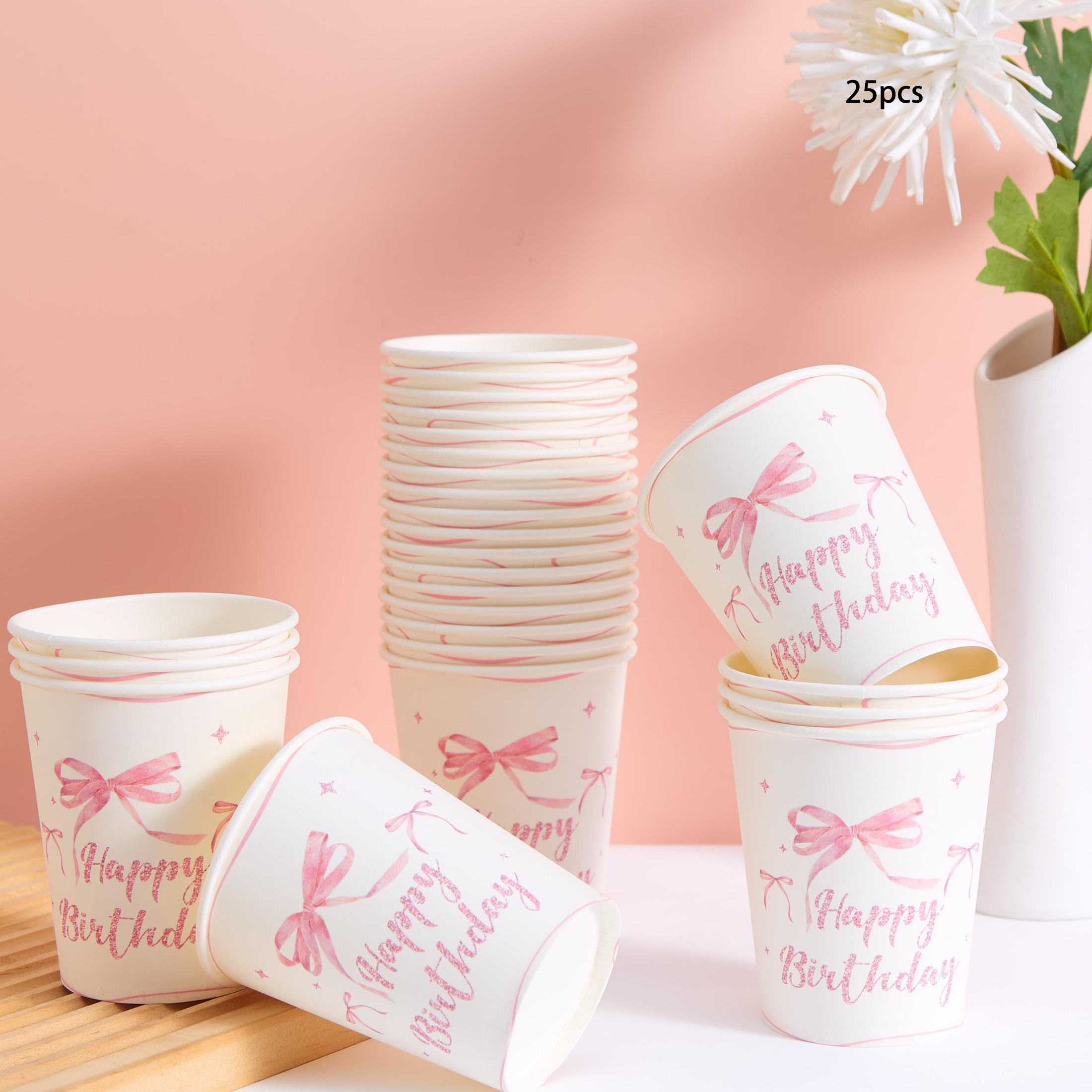 Image of 10/ 25 Disposable Paper Cups, Bow Shaped Birthday Themed Paper Cups, Cold Cups, And Cups, Suitable For Birthday Parties, Family Gatherings, Picnics, And Party Decorations For Halloween、christmas