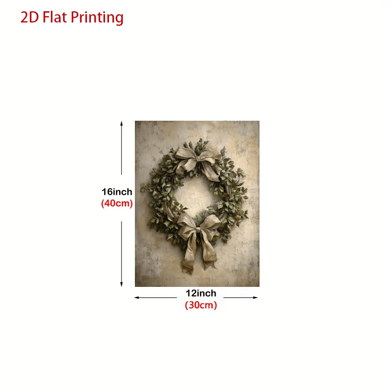 TEMU 2d Flat, 2d Flat, 2d Flat 1pc Canvas Print, Decorative Poster With Bow And Holly Leaf Wreath, Nordic , Christmas Theme Art Decor, Home