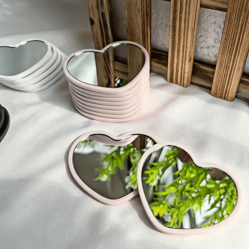 11 Heart-Shaped Portable Mirrors in 3 Color Options, Easy Glass Makeup Mirror