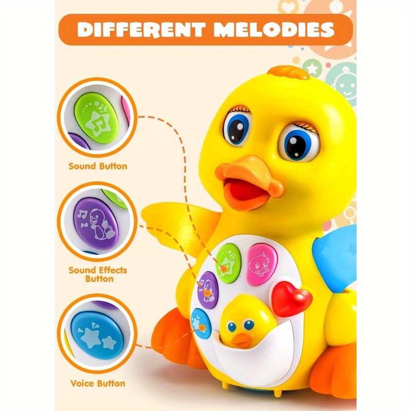 TEMU Musical Toys For Toddlers 1 2 3 Year Old, Baby Toys Duck, Dancing Toy With Music And Lights, Kids' Musical Instruments, Light Up Learning Toys,