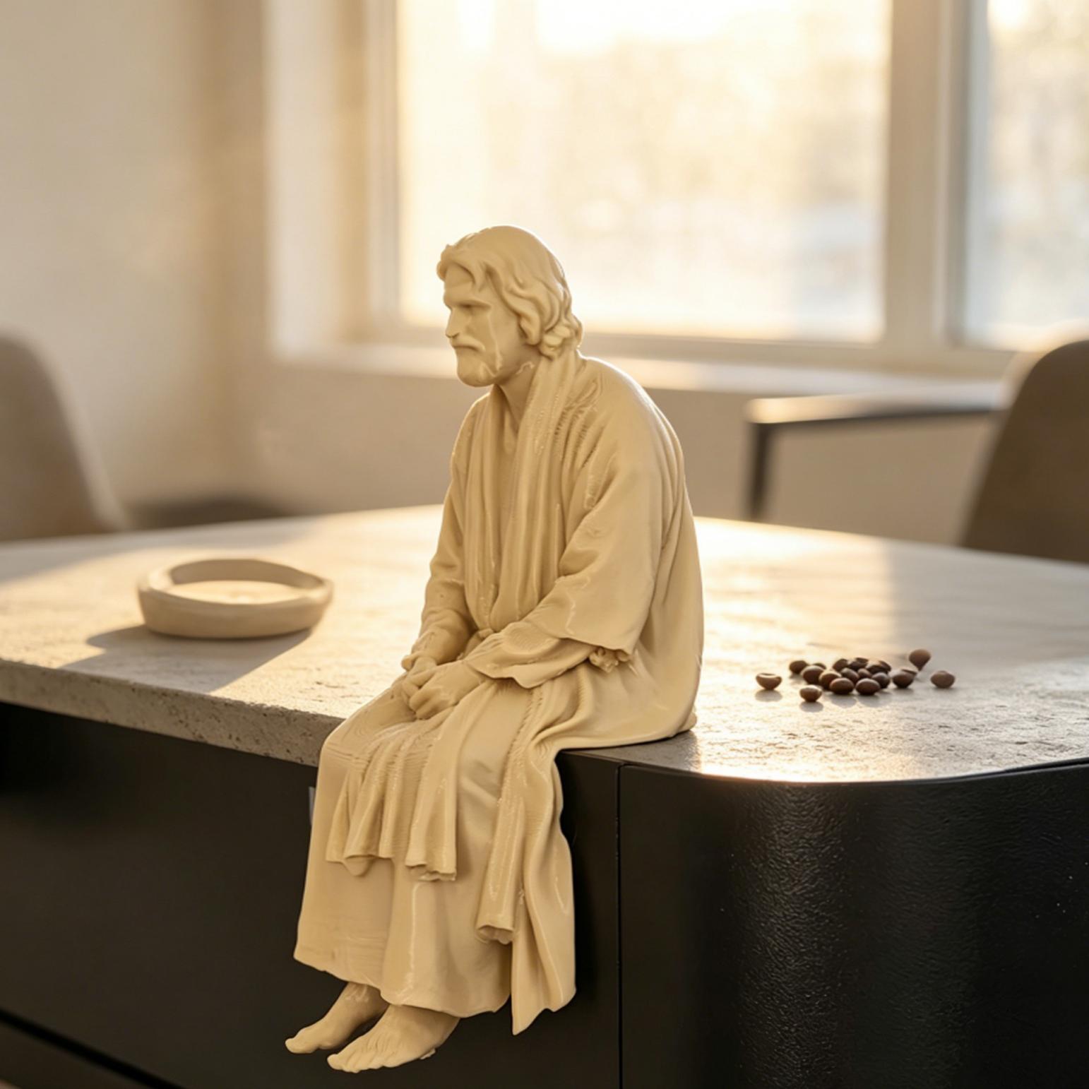 TEMU Escultura estatua de Jesús meditando - Figura con túnica vintage, adecuada para , decoración de oficina / Adorno religioso de plástico, estatua