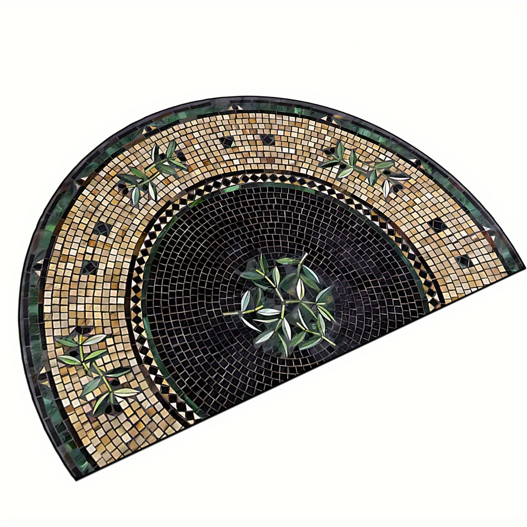 

1pc Hkstorage Retro Mosaic Semi-circular Door Mat - Non-slip, Washable Polyester Entrance Rug With Rubber Backing, Lightweight, Low Pile, Machine Home, Kitchen, Laundry, Office, Balcony Decor