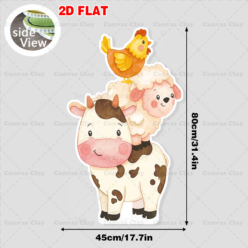 TEMU 2d Flat, 1pc Standee Flat Birthday Party Photo Booth Cardboard Cutouts Cute Farm Animals Pastel - Durable Resin Material, Used For Birthday And