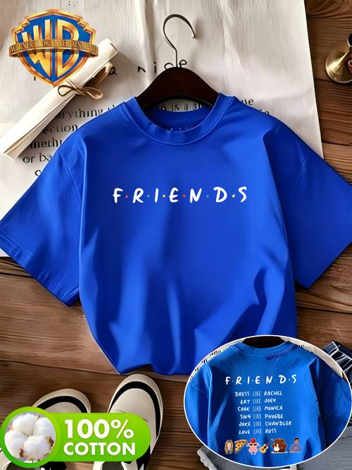 تيشيرت أطفال بأكمام قصيرة من . الرسمي بتصميم اقتباس كلاسيكي من فرينجز friends، قميص قطني 100% نقي ومسامي، مناسب للمدرسة والارتداء اليومي والملابس الكاجوال وملابس الصيف
