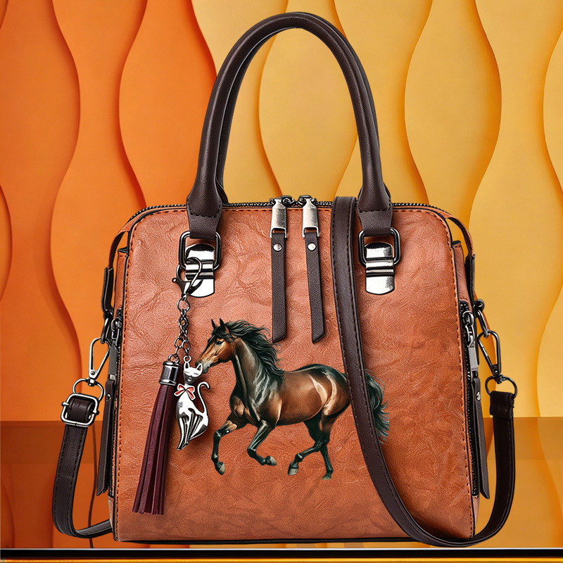 TEMU 1 sac Boston avec motif de cheval, sac à main pour femmes, sac à bandoulière et sac à bandoulière élégant pour et les déplacements