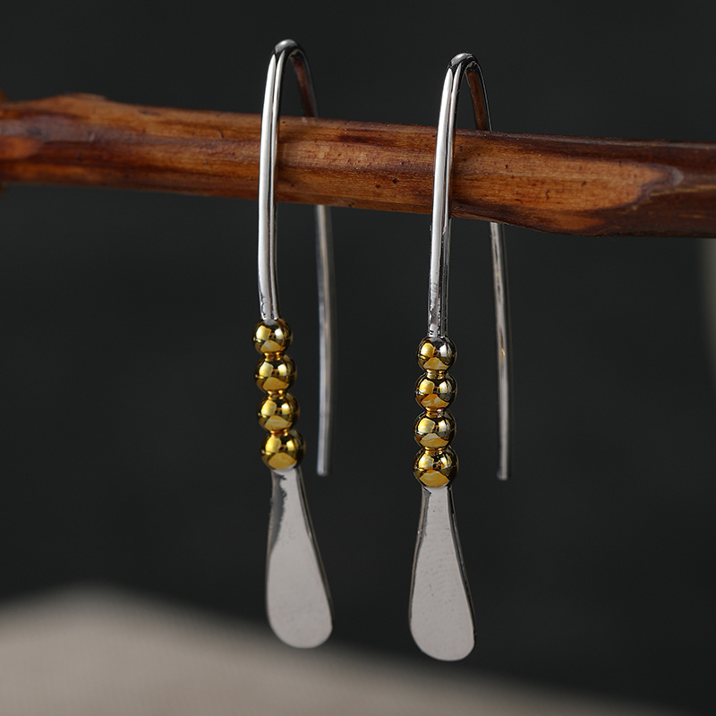 Women's Minimalist Two-Tone Long Threader Drop Earrings