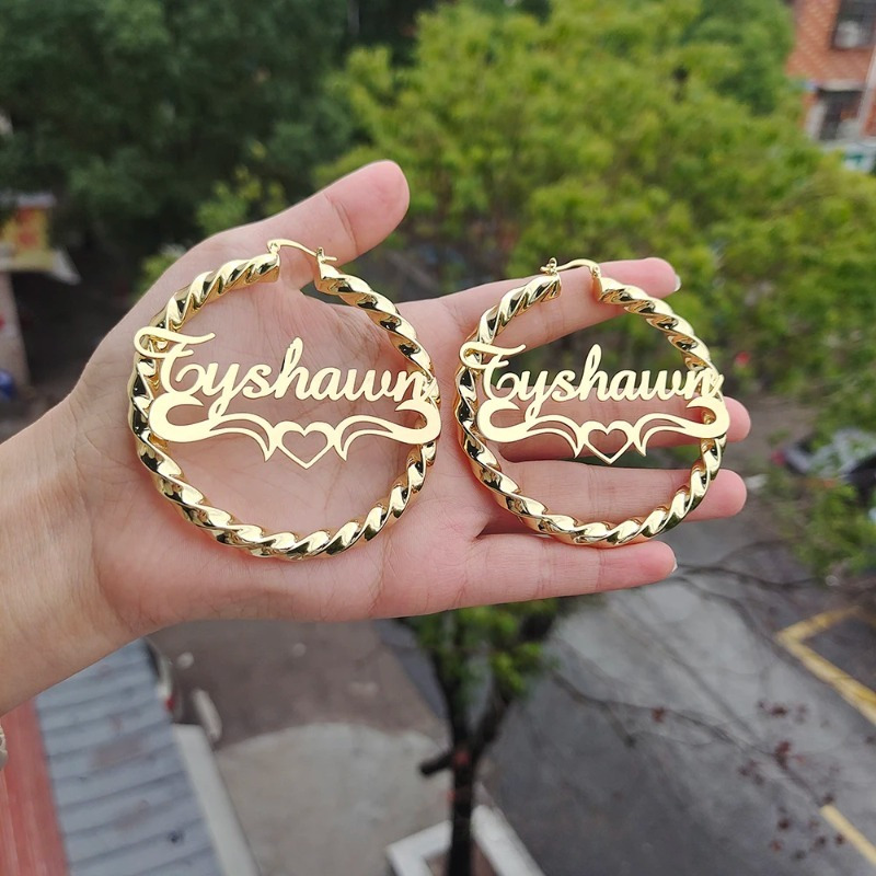 TEMU Custom Name Twist Hoop Earrings With Rope Earrings With Customized Letter, Personalized Name Round Earring Dainty Minimalist Bridesmaid Gift