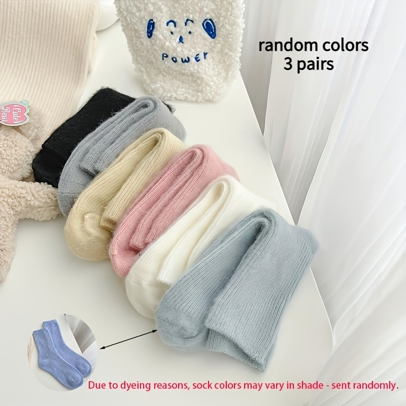 TEMU Random Color 3 Pairs Of Soft Thermal Socks, Women's Medium Tube Socks Are Suitable For , Thickened Plush Sweat-absorbing Comfortable Cover