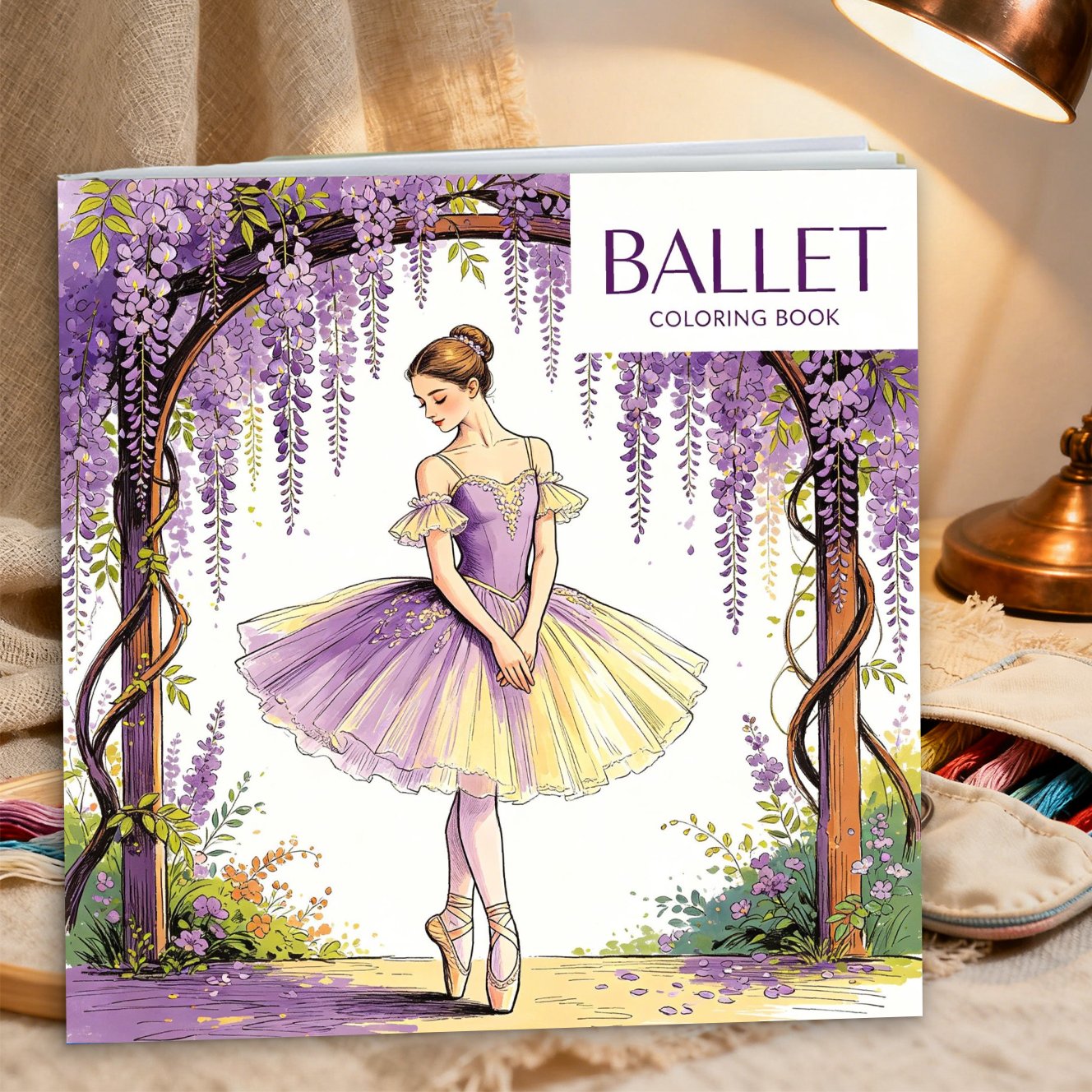 TEMU 1 Book 7.87 X 7.87inch Ballet Dancer Coloring Book, New Upgraded Version, Thick Paper, Wisteria Arch Theme Ballet Dancer Coloring Book, Suitable