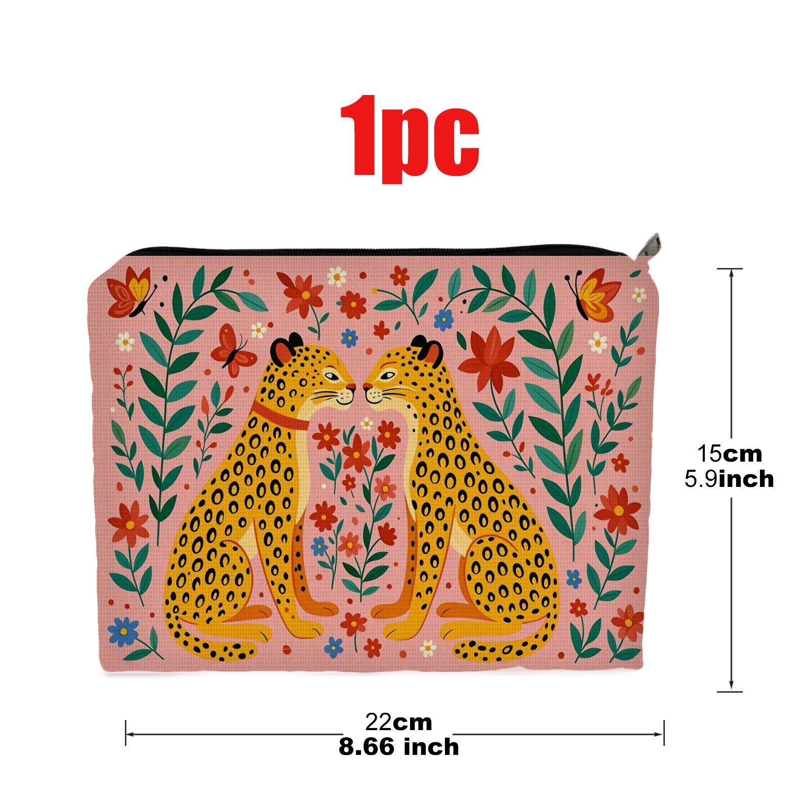 TEMU 1pc Of A Double-sided Cosmetic Bag Featuring A Leopard And , Measuring 5.9 Inches By 8.66 Inches, Made From Polyester, With A Flat-, Making It A
