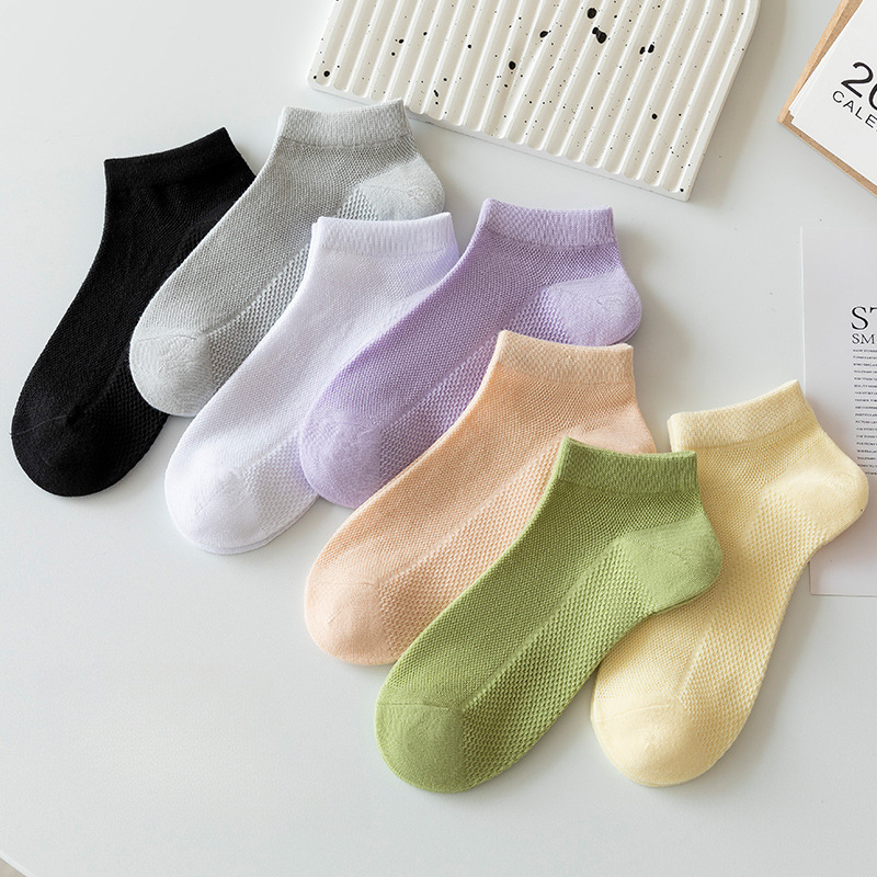 Image of 7 Pairs Of Summer Mesh Socks For Women, Short And Pastel Colors, Breathable And Sweat-absorbing, Comfortable Ankle Socks