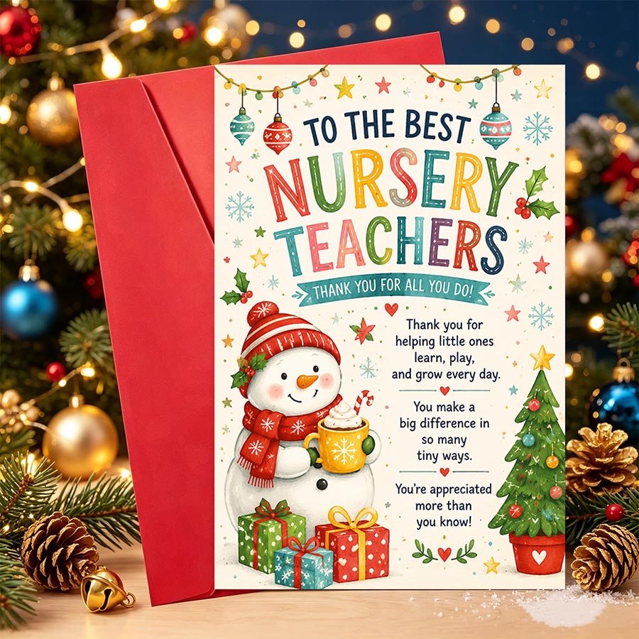 TEMU 1pc Christmas Greeting Card Best Nursery Teacher Appreciation Gift For - Thank You Card For Educators, Ideal For Christmas And Festive Greetings