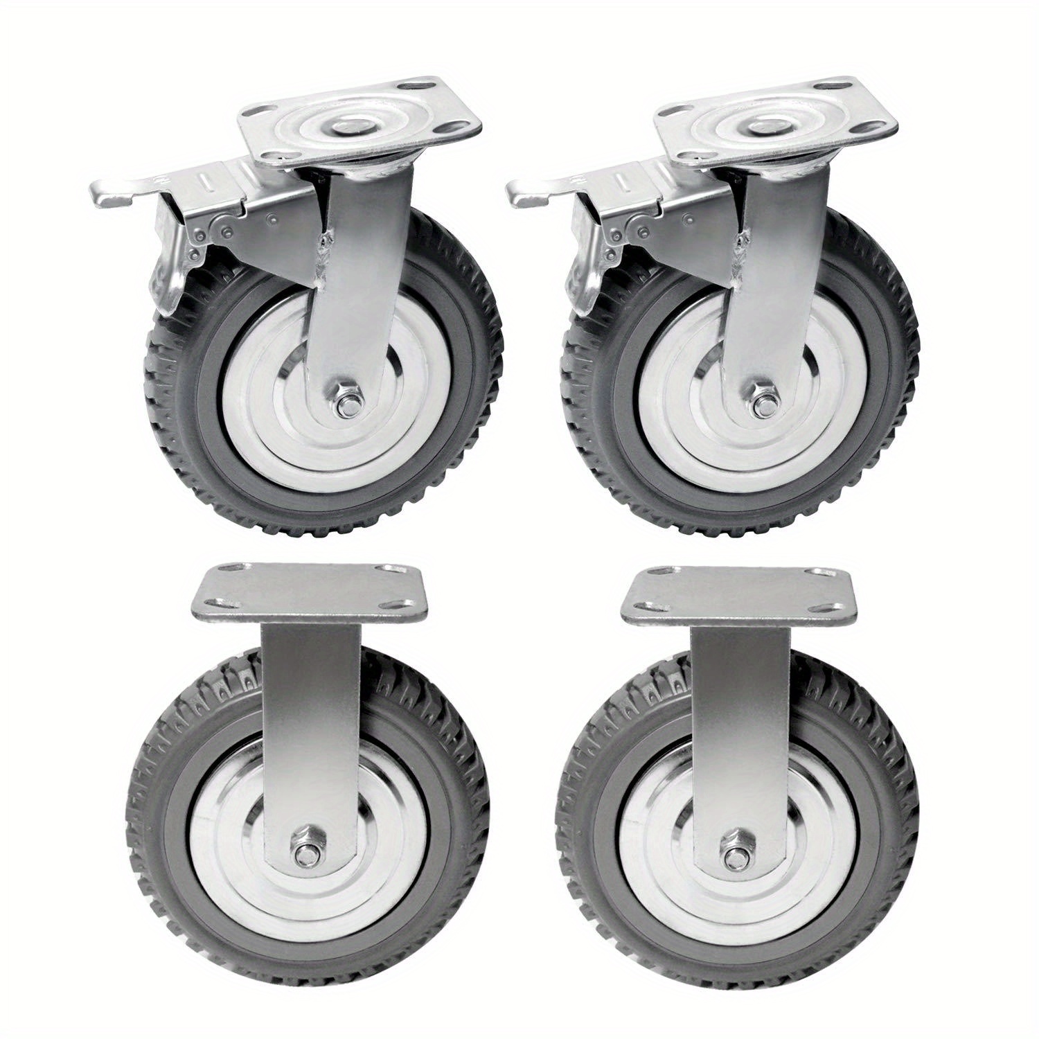 Image of Set Of 4 200mm Swivel Casters Featuring Brakes, Of Supporting 1600kg, Including 2 Fixed And 2 Braked Wheels, Designed For 360° Rotation Suitable For Moving And Machinery