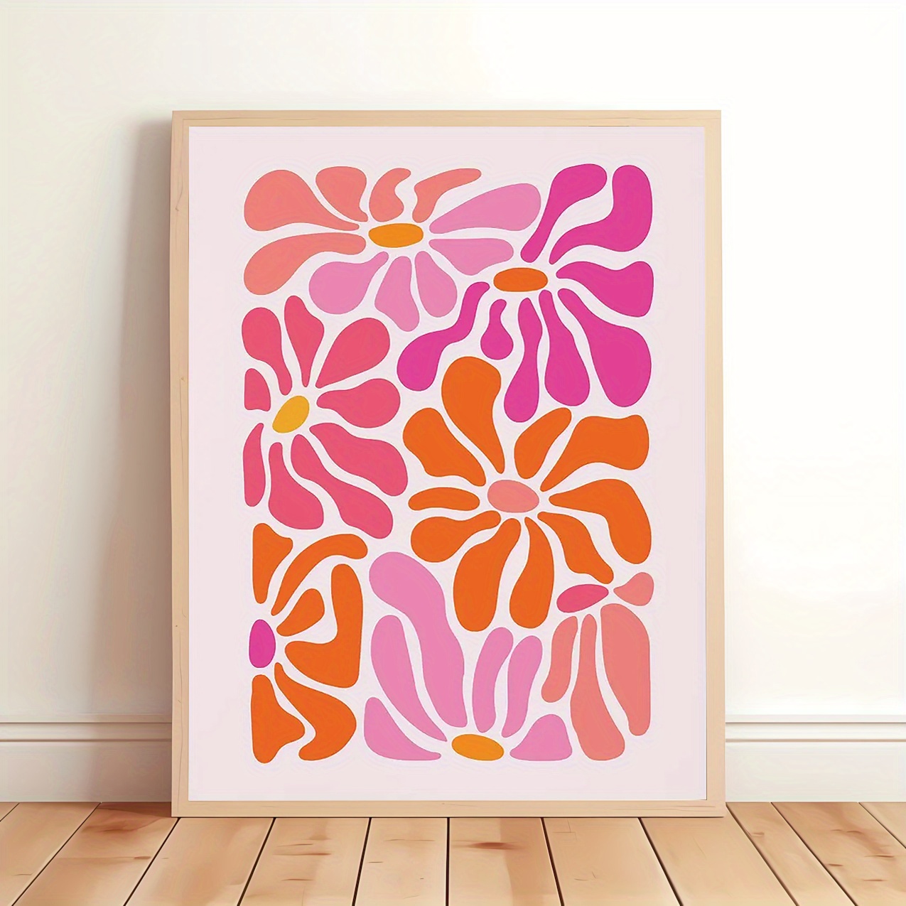 TEMU de pared floral 2D , [2D ] 1 pieza, impresión en sin de 30.48x40.64cm, rosa y naranja vibrantes - Diseño floral para decoración del hogar,