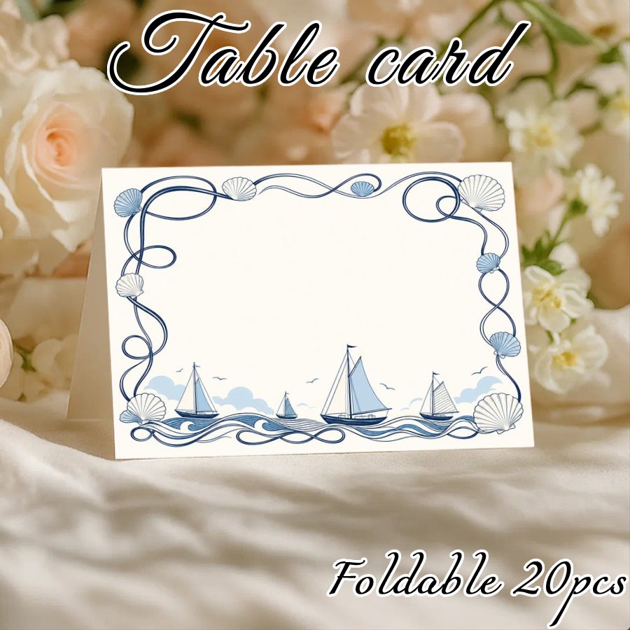 TEMU Cards | 20pcs 4.7 X 3.5 Inch Ocean Themed Birthday Cards, Blank Banquet Table Name Cards, Foldable Table Tent Position Sign Cards, Sailboat